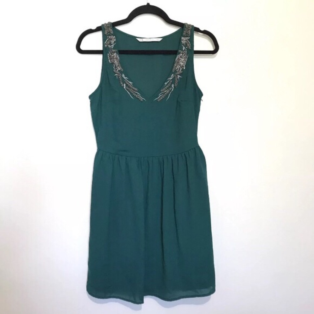 Zara Trafaluc Emerald Beaded Dress